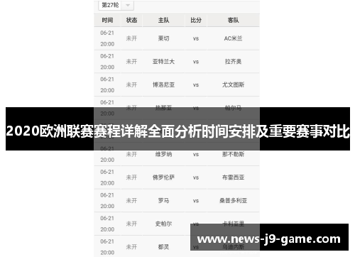 2020欧洲联赛赛程详解全面分析时间安排及重要赛事对比 2020欧洲联赛赛程详解全面分析时间安排及重要赛事对比