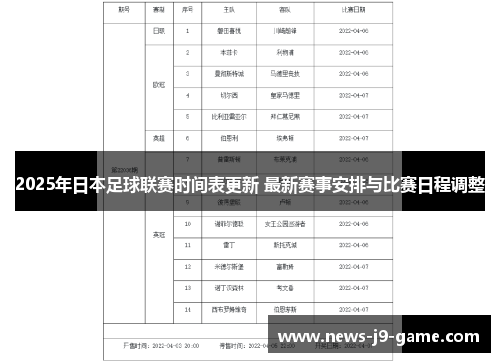 2025年日本足球联赛时间表更新 最新赛事安排与比赛日程调整 2025年日本足球联赛时间表更新 最新赛事安排与比赛日程调整