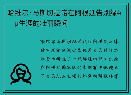 哈维尔·马斯切拉诺在阿根廷告别绿茵生涯的壮丽瞬间