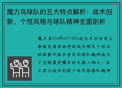 魔力鸟球队的五大特点解析：战术创新、个性风格与球队精神全面剖析